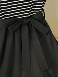 Vestido de punto a media pierna con diseño de parches a rayas para mujer, tela de unicolor, volante en el bajo. Diseño de vestido sin mangas, casual elegante, vestido de media pierna elegante para mujer - Multicolor 2 - Ver 5