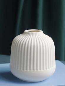 1pc New Nordic Creative Vase Decor, Crafts Ornament Flower Pot Dry/Fresh Flower Decoration, Imitation Ceramic Plastic Container (Flowers Not Included) - White - View 6