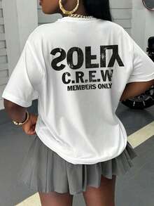 Fashion Printed T‑Shirts for Women, Oversized Streetwear Tops, Comfortable and Stylish All‑Match Summer TeesINAWLY Camiseta holgada de moda de mujer con cuello de tripulación, manga corta y estampado de letras, camiseta gráfica de verano para mujeres - Blanco - Ver 2