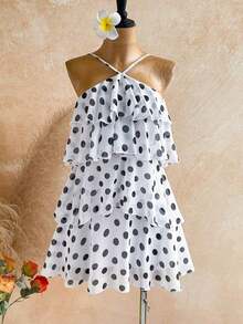 Nuevo vestido elegante y romántico para invitados de boda, de unicolor, con espalda descubierta, multicapa con volantes de gasa, minivestido, adecuado para estilo bohemio, boho, flores románticas, vacaciones, fiestas florales, citas, San Valentín, - Multicolor 2 - Ver 4