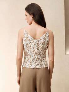 Camiseta de tirantes con borde bordado de color contrastante, ideal para el verano, elegante y casual - Café integral - Ver 7