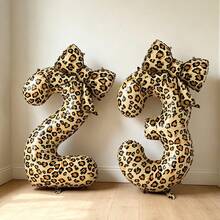 2pcs Large 40-Inch Leopard Print Number Balloons & 21-Inch Leopard Print Bow Foil Balloons, Suitable For Wedding, Birthday, Anniversary, Summer Party, Father's Day, Graduation Party Decoration, Indoor Room Decor - Leopard Print - View 2