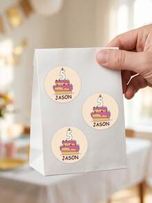 8/20/40pc Custom Birthday Cup Stickers, Personalized Name & Age Water Bottle Labels With Cartoon Candle Cake Design, Self-Adhesive Round Stickers, Celebration Labels, Baptism Invitations & Gift Wrapping Favors, Sweet Happy Birthday Party Decorations - Multicolor - View 6