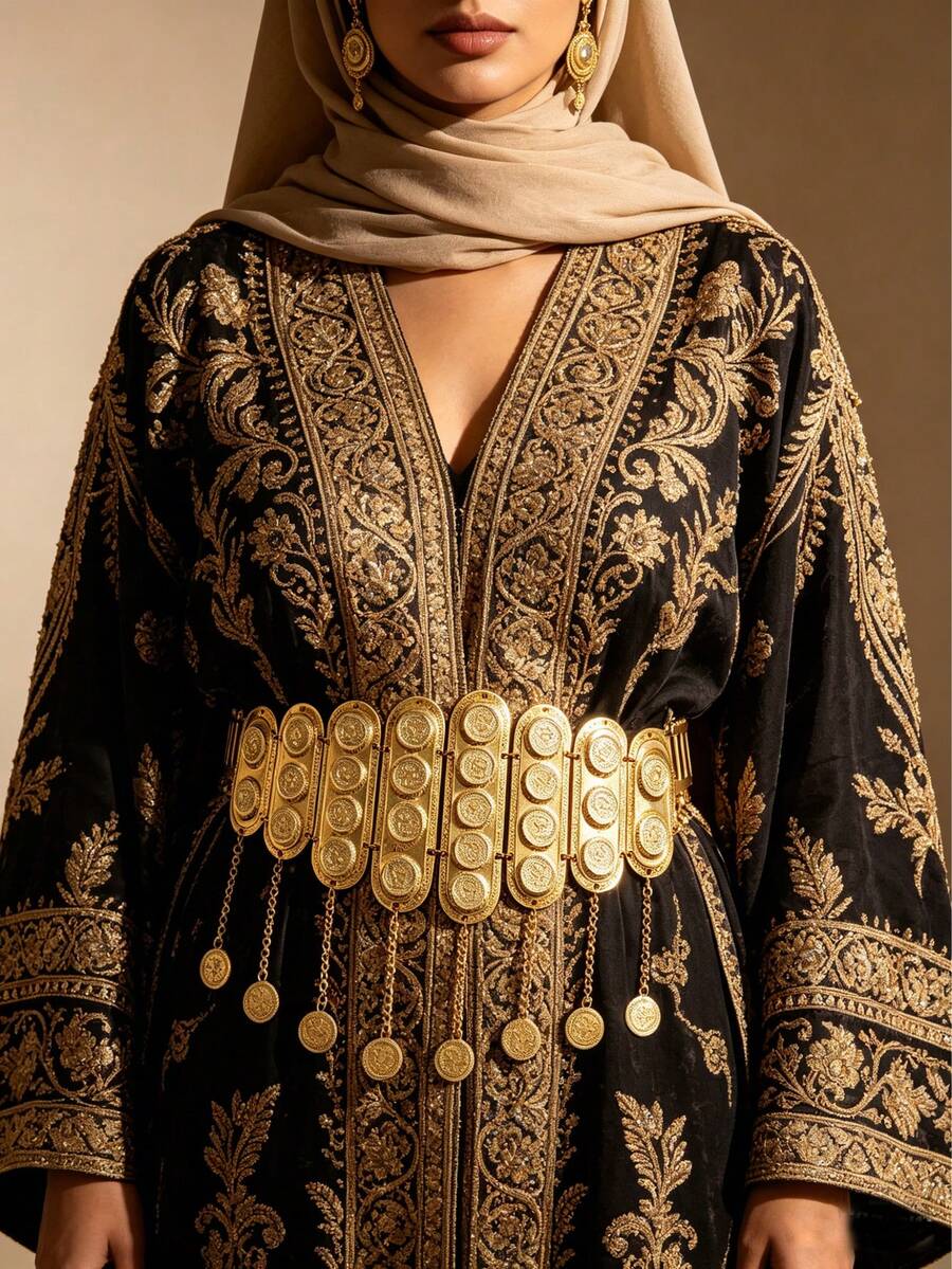 1pc Turkish Style Women's Waist Belt, Luxury Retro Design, Middle Eastern Women's Festival Party Outfit Accessory, Essential Waist Chain For Festival Evening Party - Gold - View 1