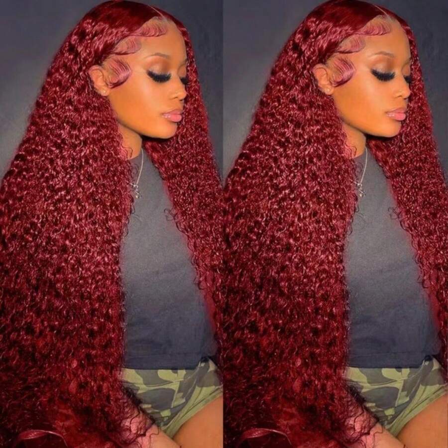 A Wine Red Deep Wavy Lace Long Wig With Thick Deep Wavy Texture And Fluffy High Skull Top, Suitable For Daily Work, Leisure Outings, Holiday Parties, Role-Playing And Other Scenarios - View 1