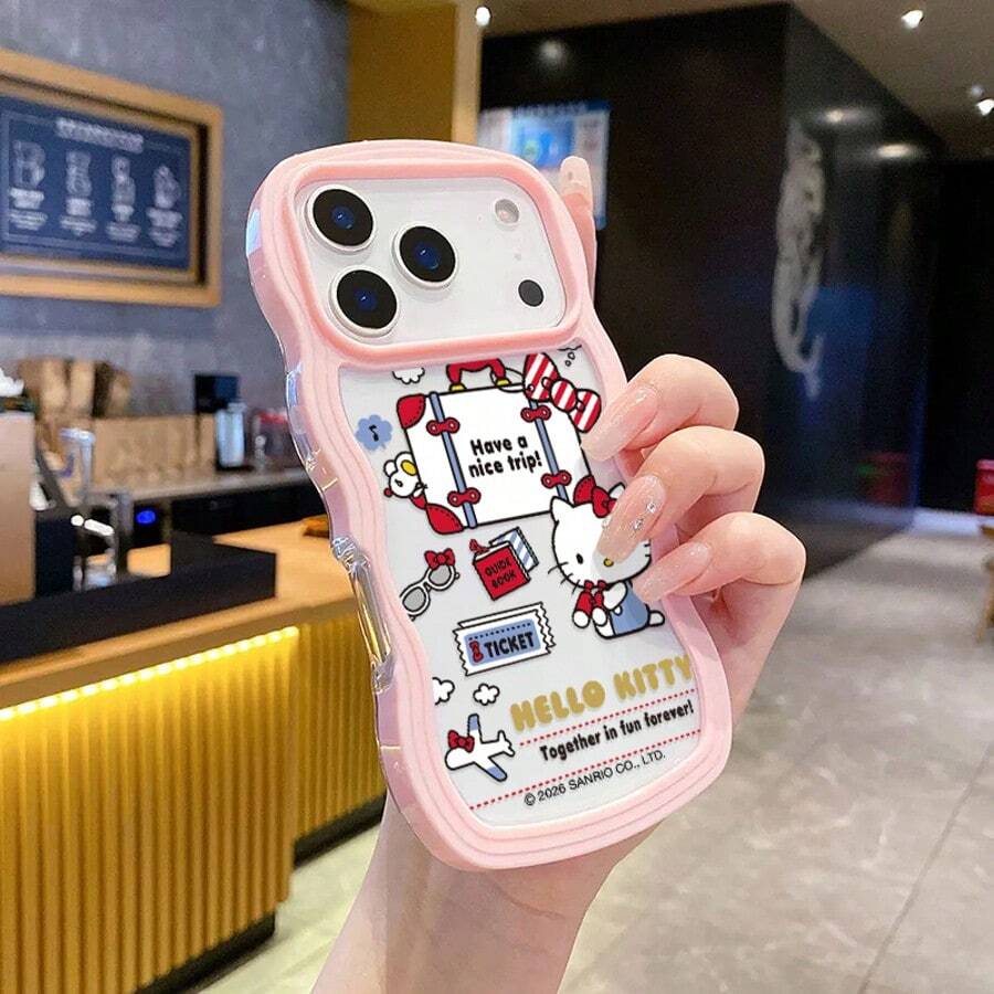 Sanrio's Hello Kitty Smartphone Case, Featuring A Unique And Adorable Sweet Style, Compatible With IPhone 17, 17 Pro Max, 17 Pro, 17 Air, 16 Pro, 11 Pro Max, 16 Plus, 16e, IPhone 15, 15 Plus, 15 Pro, 15 Pro Max, 13 Pro Max, 14 Plus, 14 Pro, 13 Pro, 12 Pro, And 12 Pro Max. Cute Character Ripple Edge Protection Transparent Protective Case. - Pink - View 1