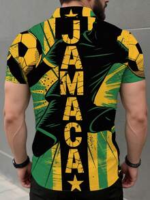 Camisa polo de hombre con estampado de fútbol de Jamaica, diseño elegante perfecto para deportes y uso diario. - Multicolor - Ver 2