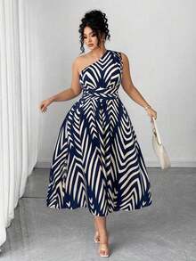 Vestido elegante de mujer de talla grande con estampado floral azul y blanco, elegante y chic para fiestas, graduaciones, vacaciones, festivales, citas, bodas y salidas - Azul marino 2 - Ver 6