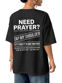 Lindas Camisetas Unisex Casuales Premium ¿Necesitas Oración? Camiseta Gráfica Unisex de Algodón Suave "Tap My Shoulder" – Inspiración de Fe Cristiana con Versículo Bíblico, Ropa Casual Urbana - Negro - Ver 3