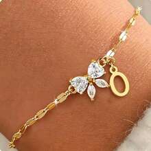 Nuevo brazalete de mariposa con circonita y letra, brazalete de 26 letras creativo y delicado, joyería de lujo para mujer - oro - Ver 29