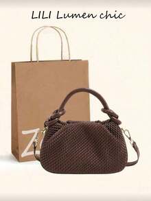 PU Woven Handbag With Knotted Handle, Lightweight Shoulder Purse For Women, Soft And Compact Versatile Daily Bag - Multicolor - View 2