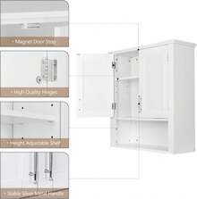 Bathroom Wall Cabinet Over The Toilet, Wall Mount Storage Medicine Laundry Cabinet With Two Doors And Three Adjustable Shelves, White - White - View 4