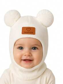 1pc Infant Toddler Newborn Heart Pattern Decor Warm Knitted Hat New Style Children Warm Face Mask Hat Suitable For Autumn/Winter Daily Use - Heart-shaped Double Balls - View 9