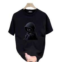 Camiseta de manga corta de algodón grueso estilo casual americano para hombres y mujeres jóvenes, top de verano de marca de moda, holgado y casual. OZ8T - 200 g de algodón puro - negro - Ver 6