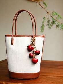 1pc New Retro Cherry Key Chain, Versatile Bag Accessory Pendant, Resin Fruit Keychain Bag Charm - Red - View 6