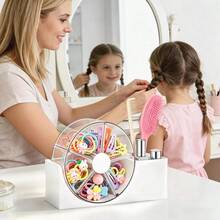 Hair Accessories Organizer With Hair Brush Holder, 5-Layer Rotatable Makeup Brush Holder Hair Clip And Hair Accessories, Desktop Organizer Cotton Swab, Bathroom Accessories (White) - White - View 2