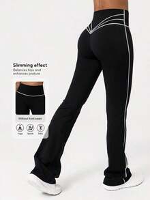 2026 Sodalemon Women's Black Slim Fit Flared Yoga Sweatpants For Spring - 黑白 - 查看 12