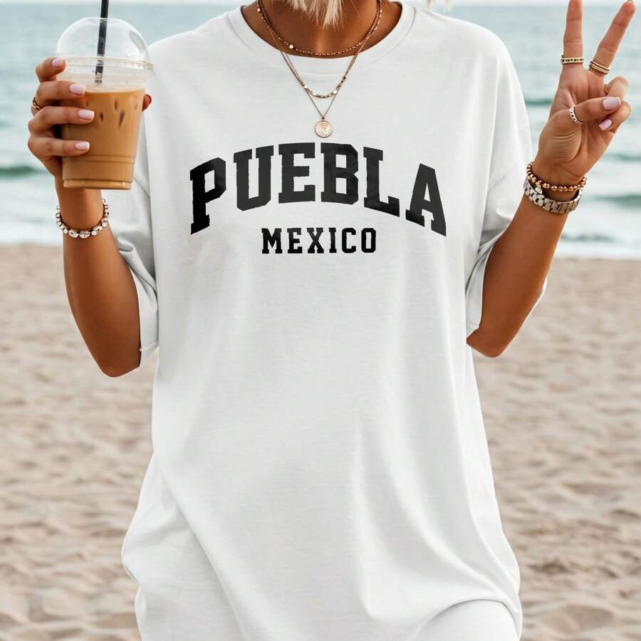 1 Pieza 180g Camisetas Para Mujer, Camiseta Hombre. Camiseta informal de algodón con cuello redondo. Camiseta deportiva para mujer. Diseñadas por artistas de la generación Y2K al estilo Bababask, confeccionadas en algodón 100% puro. Diseño de estampado de nombres de ciudades, estilo urbano y versátil, cómoda manga corta para uso diario y todas las estaciones. - Blanco 6 - Ver 1