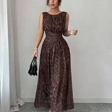 Raffinéa Women's Elegant And Fresh Floral Mesh Apricot Round Neck Gathered Waist Drawstring Waist Cover Body Slimming A-Line Sleeveless Long DressHomecoming Dresses, Wedding Guest Dresses Party Dress  Elegant Party Dresseswinter Winter Clothes Winter Clothes For Women Cozy Fall And Winter Clothes For Women Fall Winter 2025 Women Christmas New Year Clothes For New Year Thanksgiving Hanksgiving Outfit For Women Party  Elegant  Luxury Sexy Christmas New Year Party Graduation Ball Cosplay New - Café - Ver 2