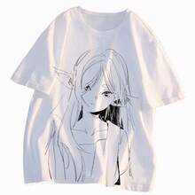 Camiseta de manga corta de Frieren at the Funeral con Himmel y Fern, ropa de anime de verano para adolescentes, corte holgado de verano. - Negro - Ver 7