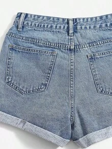 Shorts en mezclilla desgarro crudo bajo de doblez - Lavado ligero - Ver 3