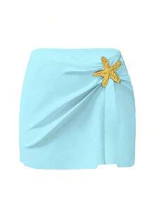 Swim Oasis 1 pieza Traje de baño de una sola pieza casual de vacaciones con decoración de pentágono lindo para mujer - Celeste - Ver 4