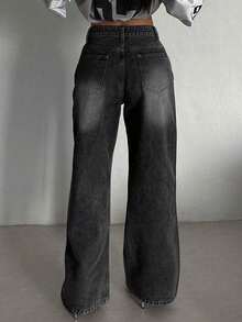 Pantalones vaqueros versátiles y casuales de mujer con bolsillos y estampado de leopardo, estilo Y2K - Gris - Ver 5