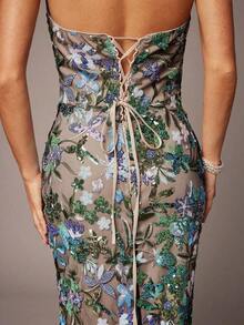 Vestido camisero elegante con pliegues y bordado de lentejuelas - Verde - Ver 6