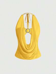 Top sin tirantes estilo retro Y2K para mujer, primavera/verano, con escote profundo y espalda descubierta, estilo callejero (incluye forro de tubo). - Amarillo - Ver 6
