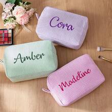 Customized Embroidered Name Makeup Bag, Handmade Monogram Cosmetic Bag, Travel Organizer Pouch, Macaron Makeup Bag, Bridesmaid Gift, Minimalist Solid Color Makeup Bag, Mother's Day Gift, Teacher's Day Gift, Birthday Gift, Holiday Gift, Single Party Gift, Embroidered Makeup Bag, Monogram Makeup Bag, Bridesmaid Makeup Bag, Travel Makeup Bag - Multicolor - View 9