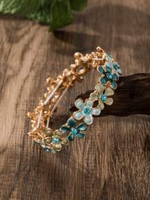 Cring Coco 1 Lake Blue Flower Bracelet, Fashion Accessory, Zinc Alloy Enamel Glass, Bohemian French Sweet Pastoral Style, Perfect Gift For Women And Girlfriends, Suitable For Daily Wear, Gatherings, Parties, Vacation Season, Valentine's Day, Mother's Day, And Holiday Gifting - Lake Blue - View 8