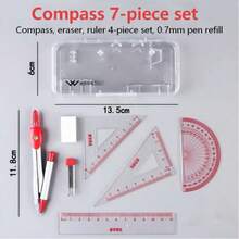 Set de 7 piezas de compás de geometría para volver a la escuela, compás de dibujo para estudiantes de primaria y secundaria, set de reglas (2 colores aleatorios) - Juego de compás y regla - Ver 2