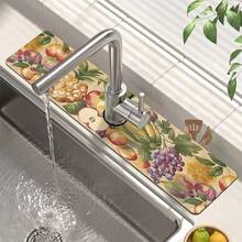 1 pieza Alfombrilla de fregadero con estampado de frutas, de poliéster duradero, de secado rápido, fácil de limpiar, adecuada para cocina y baño, fácil de instalar, decoración diaria, regalo, alfombrilla de baño, alfombrilla de fregadero duradera, accesorio de fregadero - Multicolor - Ver 6