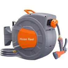 Soonbuy 1/2" X 100 Ft Retractable Garden Hose Reel, Wall Mounted With 9 Function Nozzle, Automatic Rewind, Slow Return System, Any Length Lock, 180° Swivel Bracket, 3-Layer PVC & Brass Fittings - C - 查看 1
