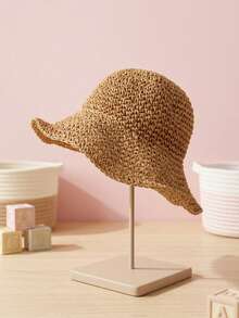 1pc Solid Color Crochet Straw Hat, Breathable UV Protection Children's Sun Hat, Suitable For Outdoor & Daily Wear - Multicolor - View 4