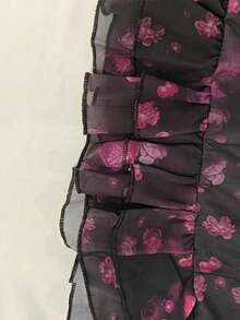 Vestido chifón primavera 2026, cuello V profundo, estampado floral con volantes y manga larga - Morado - Ver 6