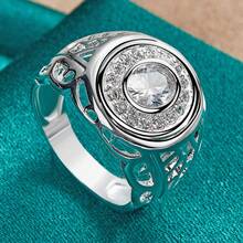 Anillo chapado en plata de ley 925 con circonita cúbica redonda, tallas del 7 al 10, joyería de moda y encantadora para bodas y compromisos - Plateado - Ver 5