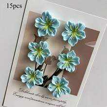 6/10/15 Stück blaue niedliche Blumen-Dekorations-Magnetaufkleber 3D Heim-Messageboard-Magnete Pfirsichblüten-Kühlschrankmagnete, geeignet für Heimdekoration, Raumdekoration, Schreibtischzubehör, Urlaubsgeschenke für Freunde, Party-Mitbringsel - Blau - Übersicht 8