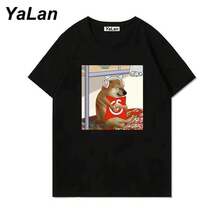 Camiseta Casual de Manga Corta para Estudiantes 2026 con Estampado de Perro Shiba Inu Cheems, Top Unisex con Estampado de  Divertido para Parejas - Negro - Ver 4