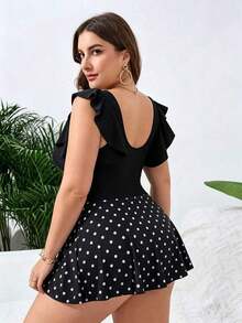 Swim Lushoire Vestido de playa casual con pliegues de unicolor para mujer de talla grande - Negro - Ver 2