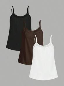 Paquete de 3 camisetas de tirantes acampanadas de algodón al 95% con lunares, en negro, blanco y gris, de corte holgado con tirantes ajustables para primavera/verano, con estilos retro vintage Y2K de chica suave y chica limpia, de vuelta al colegio, para el hogar, festivales occidentales, deportes, generación Z, ciclismo de verano y yoga - Multicolor 4 - Ver 2