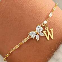 Nuevo brazalete de mariposa con circonita y letra, brazalete de 26 letras creativo y delicado, joyería de lujo para mujer - oro - Ver 24