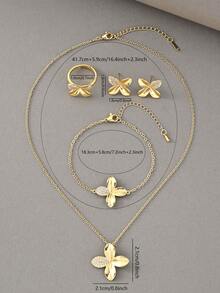 Bộ trang sức hình cỏ bốn lá mạ vàng 18K, đính đá Cubic Zirconia đồng, đa năng, phù hợp cho đeo hàng ngày, các buổi họp mặt, hẹn hò, tôn lên vẻ thanh lịch. - Vàng - Xem 4