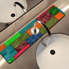 1pc Bohemian Pattern Printed Faucet Mat, Durable Polyester, Quick Drying, Easy To Clean, Suitable For Kitchen And Bathroom, Easy To Install, Daily Decor, Gift, Bathroom Mat, Durable Faucet Mat, Faucet Accessory - Multicolor - View 8