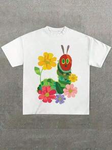 Eric Carle Caterpillar Graphic Print T-Shirt, Casual Thick Cotton Digital Print T-Shirt, 220g Cotton T-Shirt, Gift, Summer, Unisex - 白色的 - 查看 8