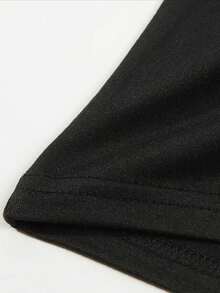 Diseño simple y versátil, camiseta de algodón de manga corta y cuello redondo de una sola pieza, estampado de dibujos animados a la moda, corte holgado informal, adecuada para el uso diario. - Negro - Ver 5