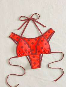 Set de 2 bikinis sexy y de moda en negro y blanco para mujer, ropa de playa de verano para vacaciones - rojo anaranjado - Ver 3