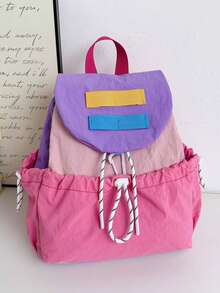 Ransel Unisex Bergaya Korea dengan Blok Warna Modis, Tas Sekolah Serut Bergaya untuk Siswa Sekolah Dasar, Ransel Siswa Kapasitas Besar Terbaru - Mawar merah muda - View 1