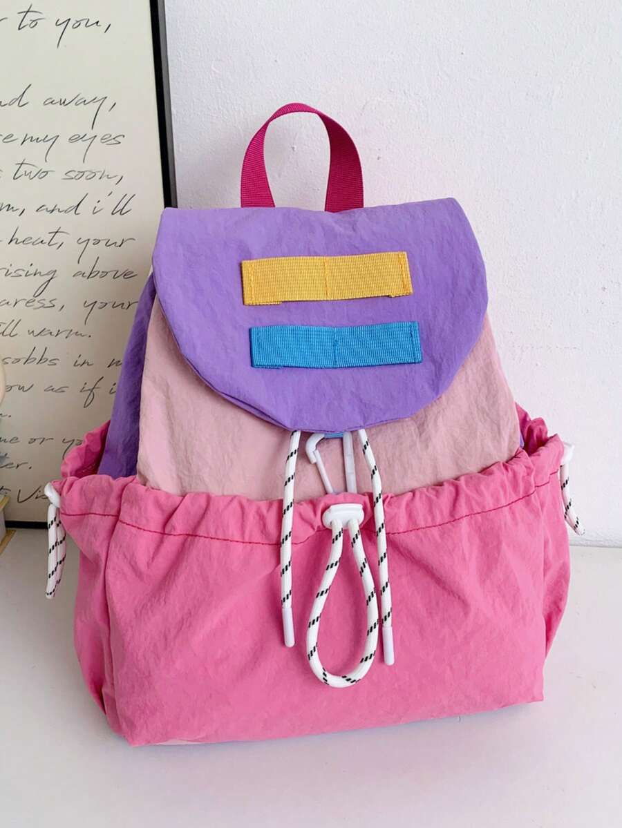 Ransel Unisex Bergaya Korea dengan Blok Warna Modis, Tas Sekolah Serut Bergaya untuk Siswa Sekolah Dasar, Ransel Siswa Kapasitas Besar Terbaru - Mawar merah muda - View 1