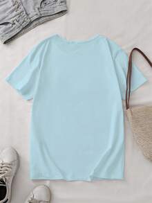 Camiseta Casual Deportiva para Mujer con Estampado de Calavera y Cerezas - Cielo azul - Ver 2